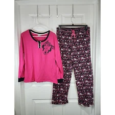 Women's sz L Disney Minnie Mickey Mouse 2 Piece Pajama Set Black Pink