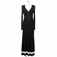 CHANEL 100% Silk Ribbed Knit Maxi Dress P70519 21SS CC Logo Women Size 38 Black
