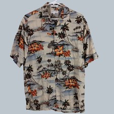 Pierre Cardin Vintage Tropical Hawaiian Shirt M Beige Aloha Old Money Vacation