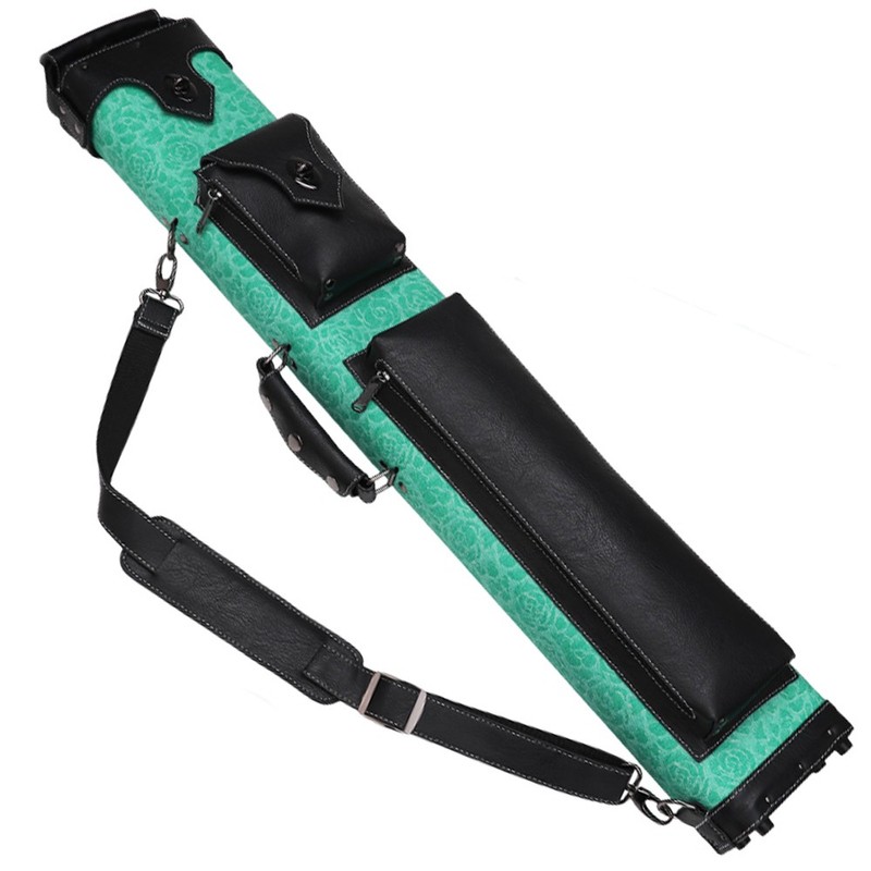 3x5 Hard Shell PU Leather Pool Cue Case Holds 3 Butts 5 Shafts w/Shoulder Strap