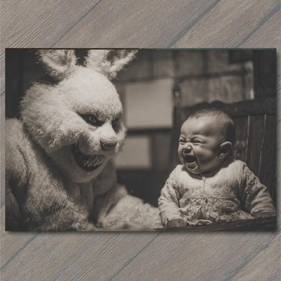 Art Print Creepy Easter Bunny Sneer Laughing Baby Gothic Horror Weird Dark