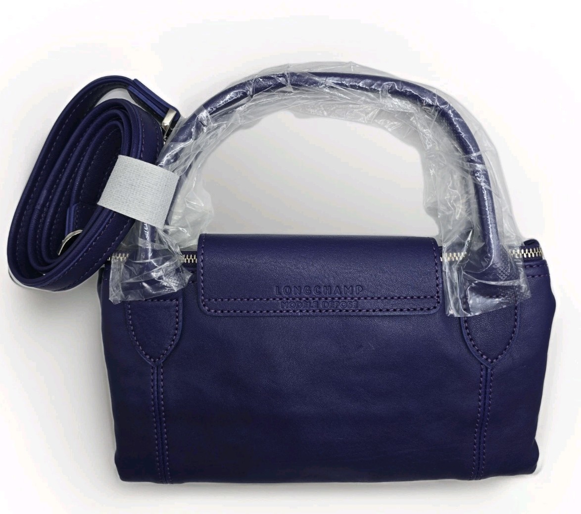 LONGCHAMP LARGE LE PLIAGE GENUINE LEATHER - Deep Purple Limited Edition NEW image 9