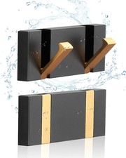 2 Pack Waterproof Black Gold Wall Hooks Foldable Towel Hooks for Bathrooms Co...