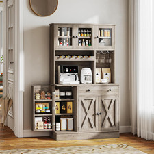 Kitchen Pantry Cabinet 71" Tall   Storage Cabinet with Wine Rack, Power Outlet,
