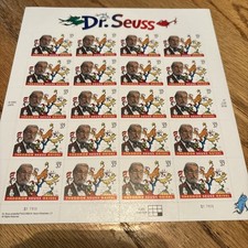 2004 USPS Dr Seuss 37¢ Full Sheet 20 Mint Stamps Theodor Geisel Cat In The Hat