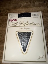 Vintage Hanes Silk Reflections Autumn Lace Pantyhose A-B Jet Black Tights