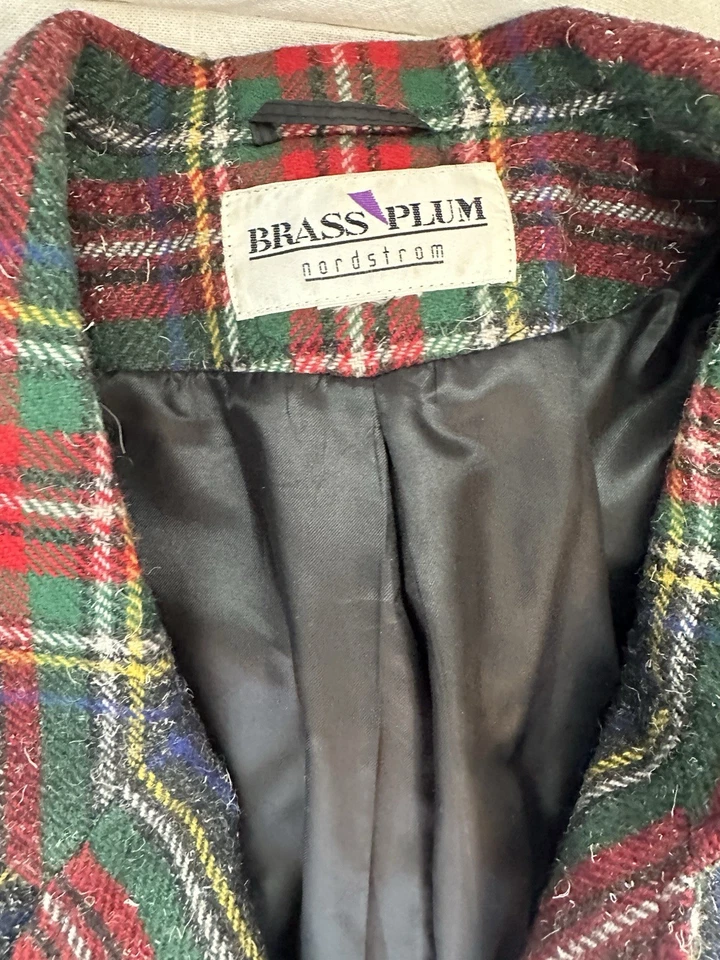 Blazer de lana a cuadros Nordstrom años 90 rojo verde tartán | Estilo navideño mediano para mujer Foto 2 de 4