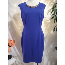 Calvin Klein Dark Malard Chain Link Necklace Sheath Dress Size 10 Scuba Stretch