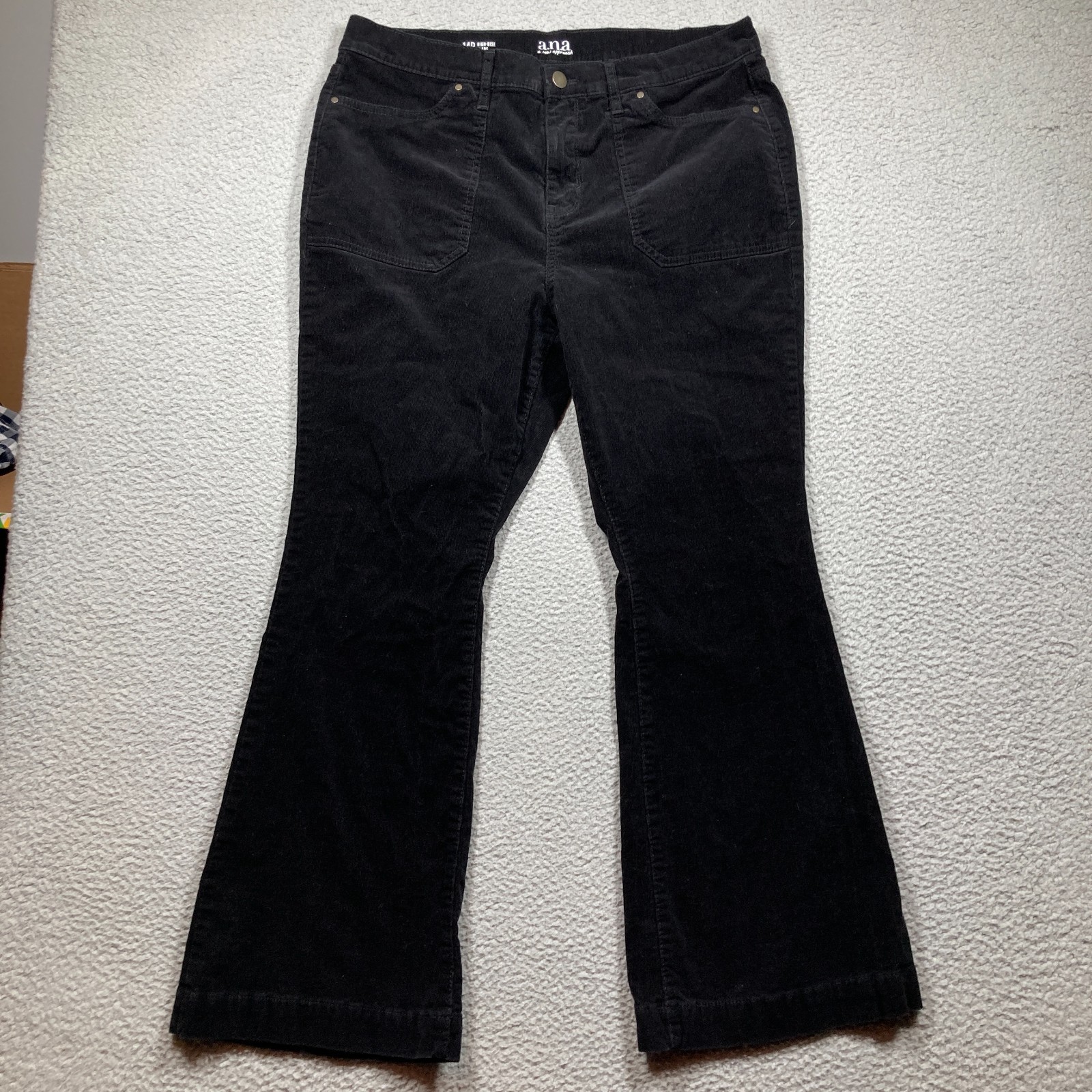 ANA A New Approach Corduroy Pants Womens 14P Black High Rise Flare Heritage Wood