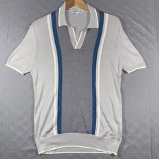 Orlebar Brown Men  s Size L Horton Colorblock Ribbed Knit Polo Shirt Silk Blend