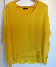 NT by Arani Shirt Womens One Size Yellow Silk Sheer Layered Fringe Hem Italy