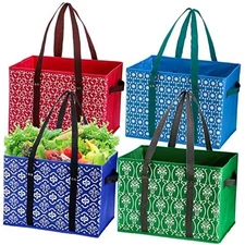  4 Pack Reusable Grocery Bags, Large Shopping Box Tote, Foldable Washable 