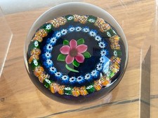 Vintage Scottish Paul Ysart Flower Millefiori Latticino large Glass Paperweight