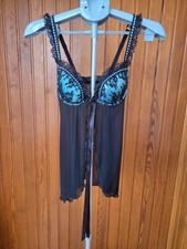 Love La Senza Babydoll UK 8 D/DD Black Blue Lace Underwired Lingerie