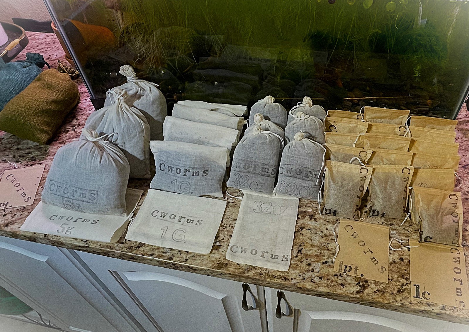 Tea Bags- Harvested 3/16/2026 1 C., 1 P., 1 Qt., 1 G., 5 G..