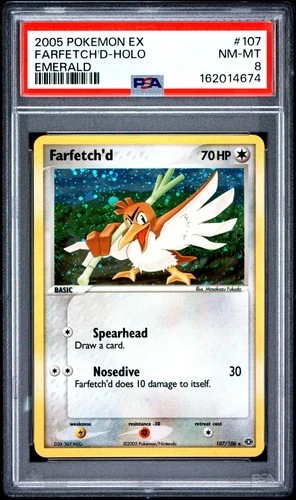 2005 POKEMON EX EMERALD #107 FARFETCH'D-HOLO PSA 8
