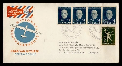 DR WHO 1954 NETHERLANDS FIRST FLIGHT KLM TO CURACAO FDC COMBO SEMI POST M72870