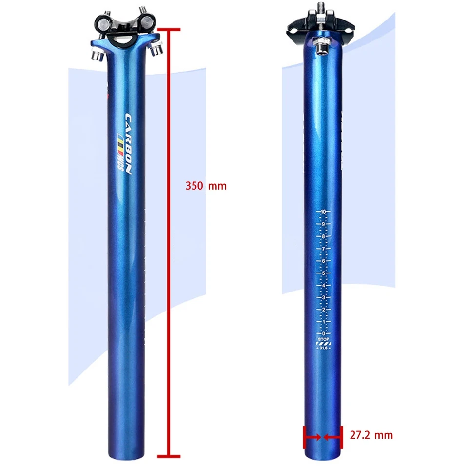 Tubo de fibra de carbono UD tija de sillín de bicicleta azul 27,2 x 350 mm Foto 2 de 4