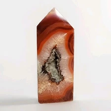 Polished Crystal Druzy Red Carnelian Agate 4-sided Tower Pillar - USA