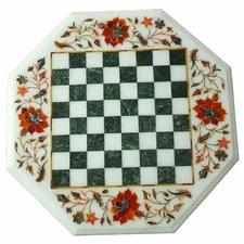 18'' Marble Chess Table Top Pietra Dura Inlay lapis Children Game Kids l23