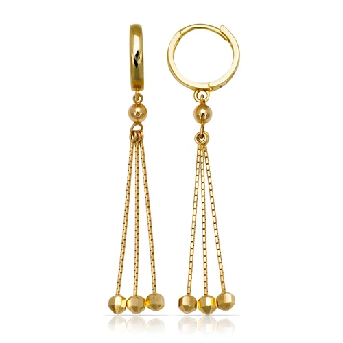 14k Yellow & White Gold Fancy Triple Dangle Huggie Hoop Snapback Earrings - Picture 1 of 1