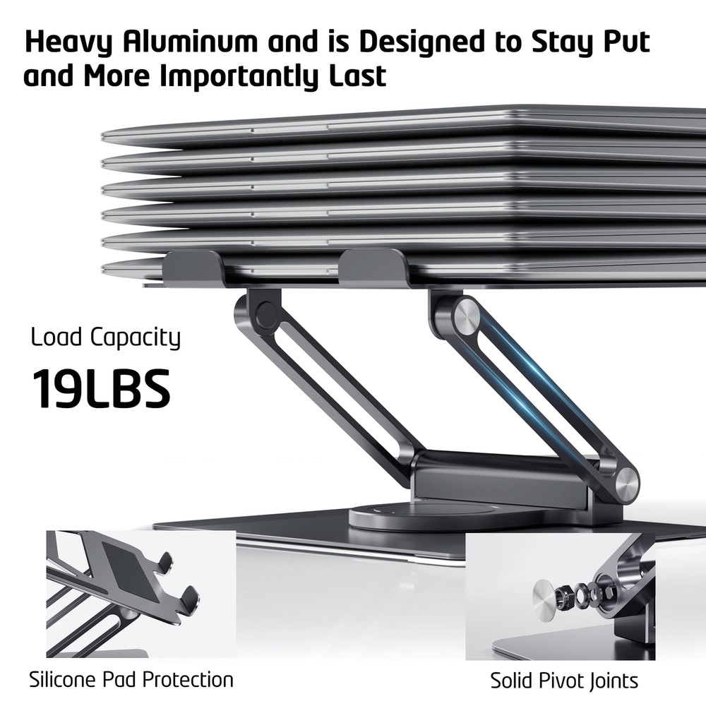 Adjustable Aluminum Laptop Stand with USB-C & USB-A Ports for Desks