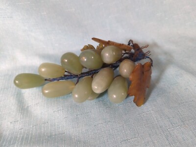 Vintage Midcentury carved Green Jade Grape Cluster / 7'' L, 6'' W, 2'' D