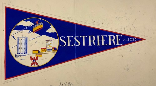 SESTRIERE TORINO BOZZETTO CARTACEO BANDIERINA PUBBLICITARIA PROD. LORIOLI - Picture 5 of 8