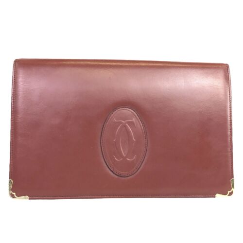 Cartier Bag Clutch Bag Second Bag Must Line Leather Red Authentic - Photo 1 sur 24