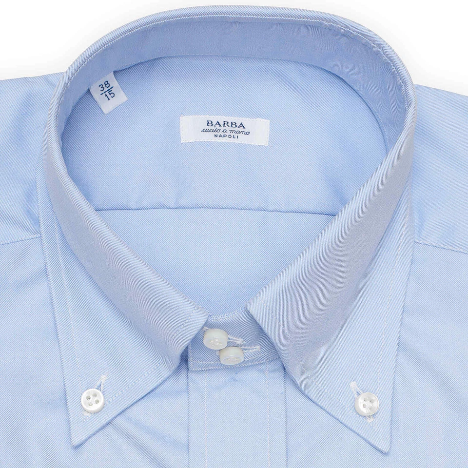 Camisa de Vestir BARBA Napoli Azul Sarga Algodón Abotonada EU 38 NUEVA US 15 Foto 3 de 4
