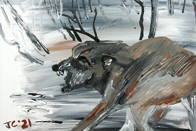 TIMBERWOLF PAINTING SNARLING WOLF AMERICAN FOLK ARTIST Jr CHARLIE FAST WEREWOLF