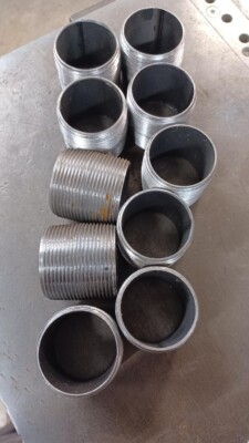 (Lot of 10) 1.5''x close Sch 40 Threaded Pipe Nipple, Carbon steel, 1.5'' close ni