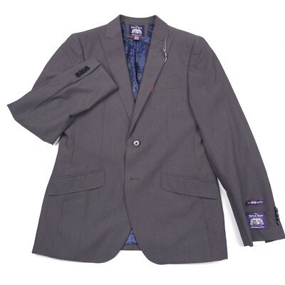 Savile Row Brixton Solid Gray Brit Skinny Suit Jacket Blazer Mens Size 38R