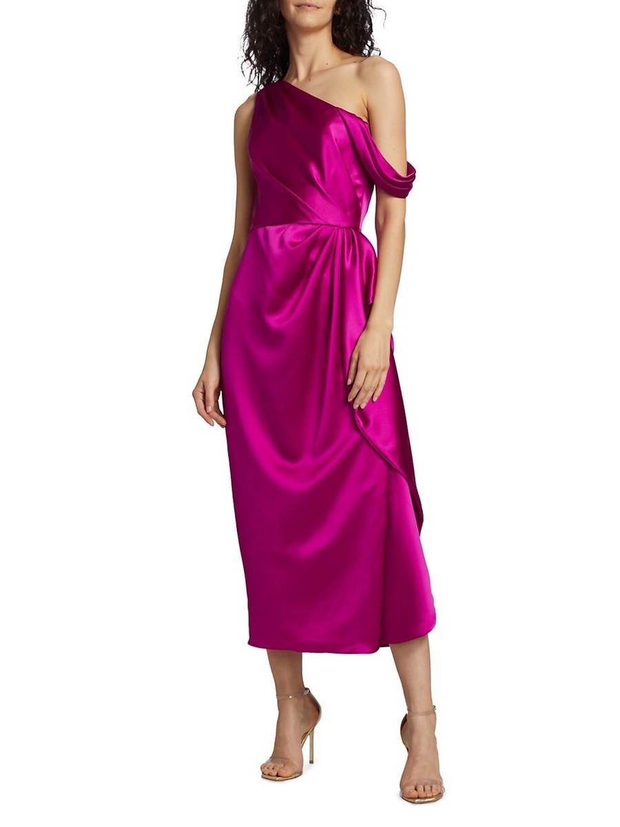 knee length dresses for ladies Wine One-Shoulder Draped Midi Dress 5XL main image 0