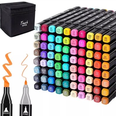 80PCS Double Ended Felt Tip Pens Dual Thick Thinner Adult Kids Colouring Therapy