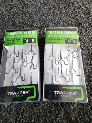 2 NEW Packs Trapper Tackle Standard Round Bend Treble Hooks size 4 crankbaits