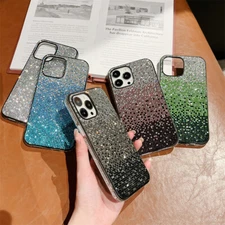 Gradient Glitter Grid Shockproof Phone Case For iPhone 17 Pro Max 16 15 13 XR 7