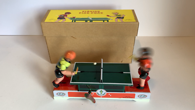 Vintage Playing Ping Pong Match Game Wind Up Tin Toy MS 358 With