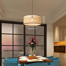 Bamboo Wicker Rattan Shade Pendant Light Ceiling Fixture Chandelier Lamp Vintage