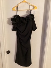 Women NWT “XSCAPE" black strapless, ruffle top of dress, midi,dress Size 14