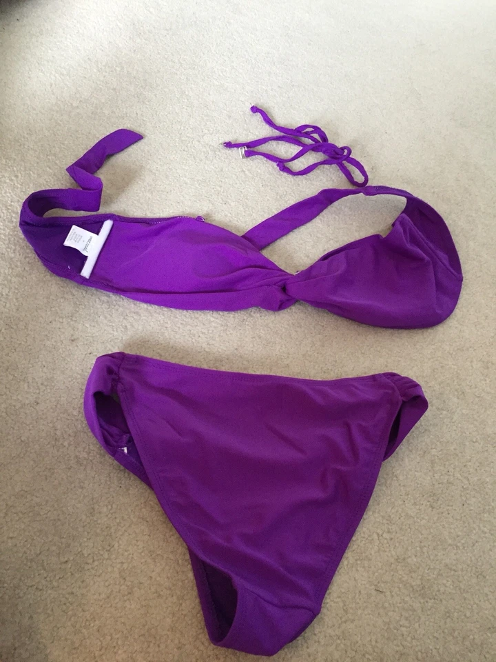 女士的湿印紫色大头巾扭曲比基尼上衣泳装尺寸 M 上装,尺寸 S 底部 — 第 3/4 张图片
