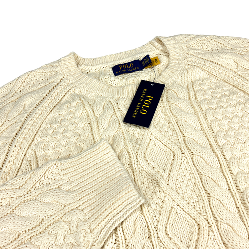Polo Ralph Lauren Fisherman Sweater Mens XXL Crewneck Aran-Knit Cotton  Cream NWT | eBay