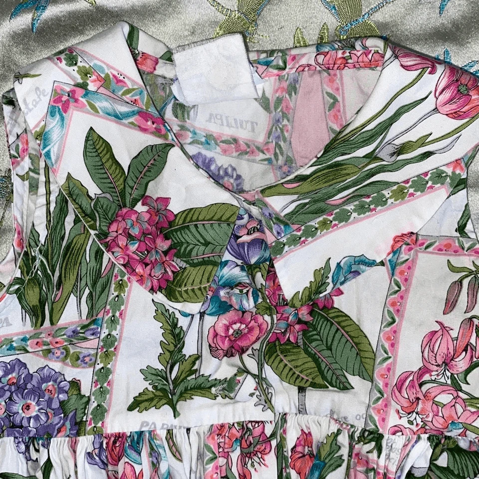 Kellys Kids EUC Retro Flounce Collared Sleeveless Cotton Sundress Floral Garden - Image 4 of 4