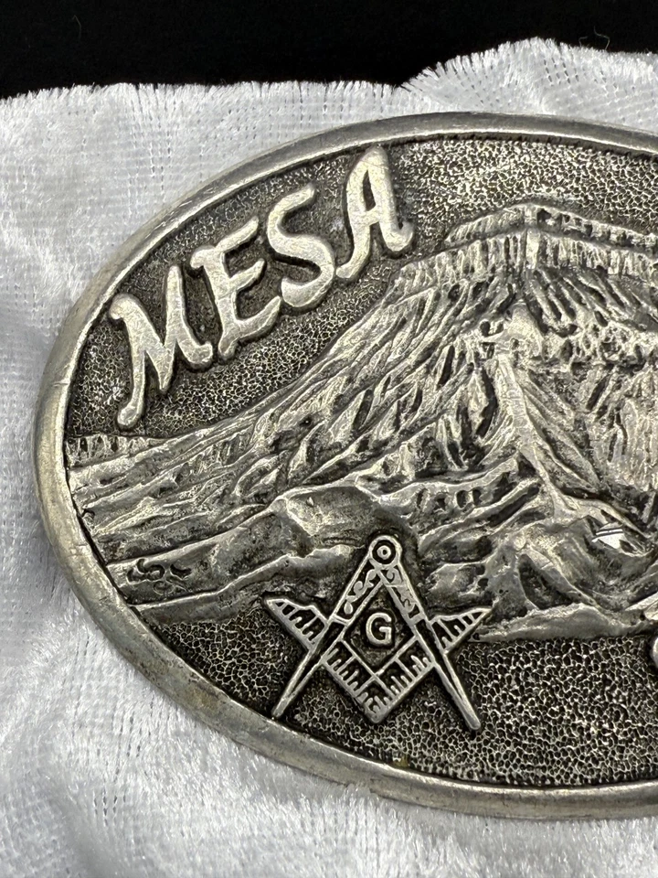 Hebilla de cinturón masónico vintage Mesa 55 tono plata regalo papá Foto 3 de 4