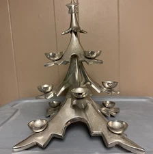 Pottery Barn Vintage Silver Chrome  Christmas Tree   12 Candle Holder 14x11x11”
