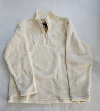 LANDS END Women's Size L 14-16 Ivory 1/4 Zip Heavy Weight Pullover Fleece
