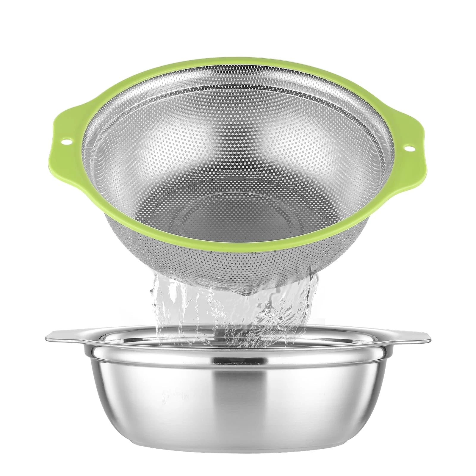 Colander Stainless Steel Microporous, 2QT Rice Strainer with Mixing Bowl, Ric...