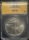 ANACS MS 66 1991 United States American Silver Eagle S$1 Coin-700
