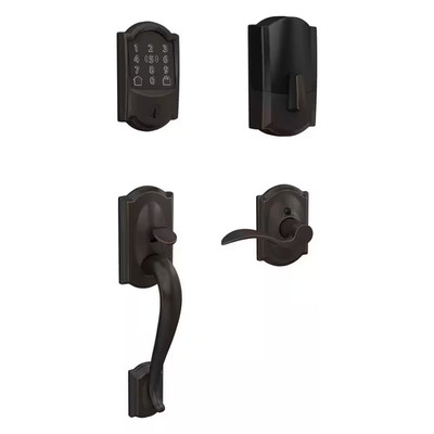 Camelot Aged Bronze Encode plus Smart Wifi Deadbolt and Handleset Grip with Acce