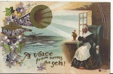 A VOICE FROM ACROSS THE SEA - OLD FASHIONED GRAMOPHONE 1908 POSTCARD